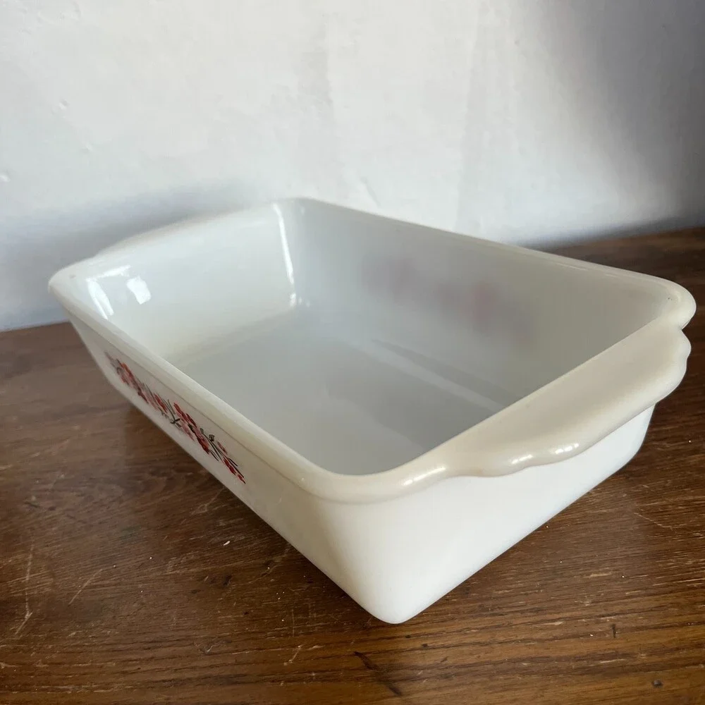 VTG Fire King Primrose Milk Glass Bread Loaf Pan 409 Baking Dish 1 Qt Floral USA